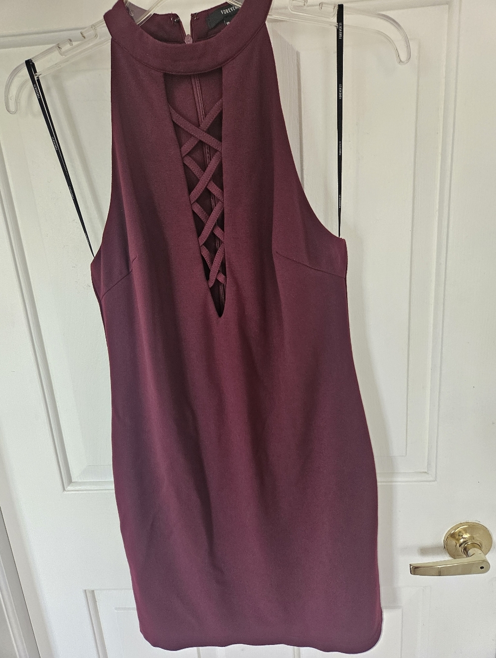 Forever 21 Plum Lace-Up Halter Mini Dress - Plum